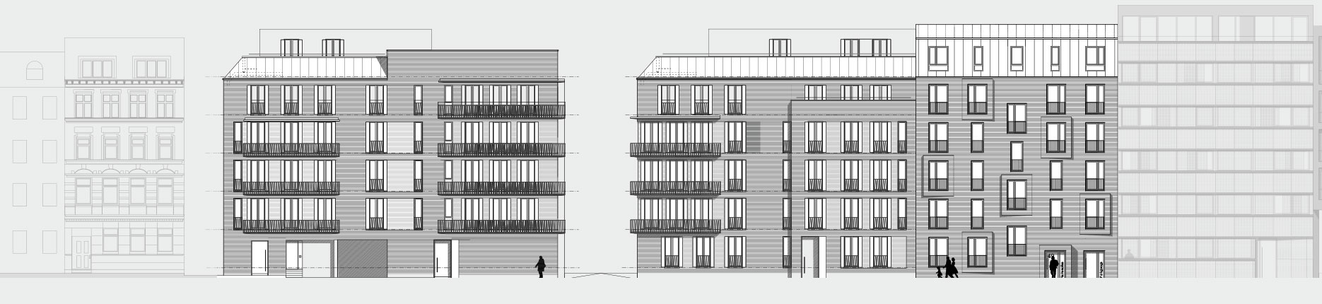 Architekturzeichnung - Diese Zeichnung zeigt ein Bauprojekt für Kapitalanleger in Hamburg Ottensen.