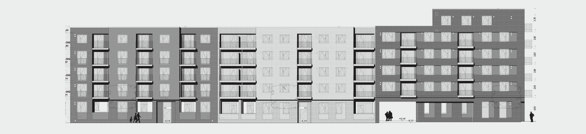 Architekturzeichnung - Diese Zeichnung zeigt ein Bauprojekt für Kapitalanleger in der Mitte Altona in Hamburg.